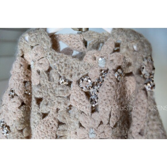Brunello Cucinelli Flower Crocheted Sweater Top Sequins Size S - Picture 8 of 10
